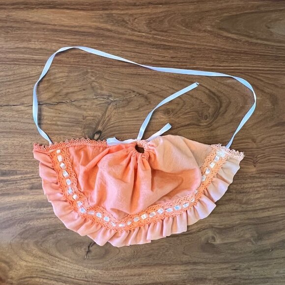Custom Dyed Orange Ombre Dress with Lace & Ribbon Trim Skinny Sash & Bonnet - Picture 4 of 7